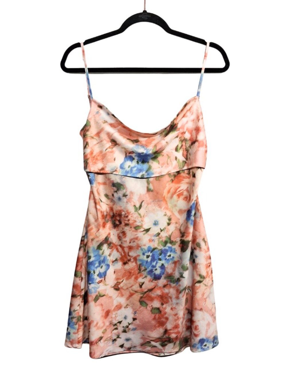 EDIT BY NINE Floral Mini Dress Tie Back Cowl Spaghetti Strap Summer Pink Large